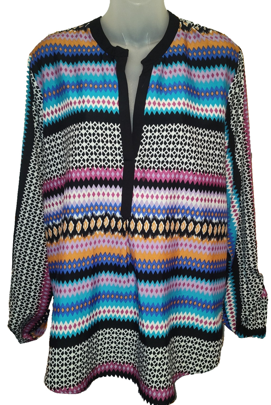 Feathers by Tolani Women’s Multicolor Geometric Long Sleeve Top Size XL BG28